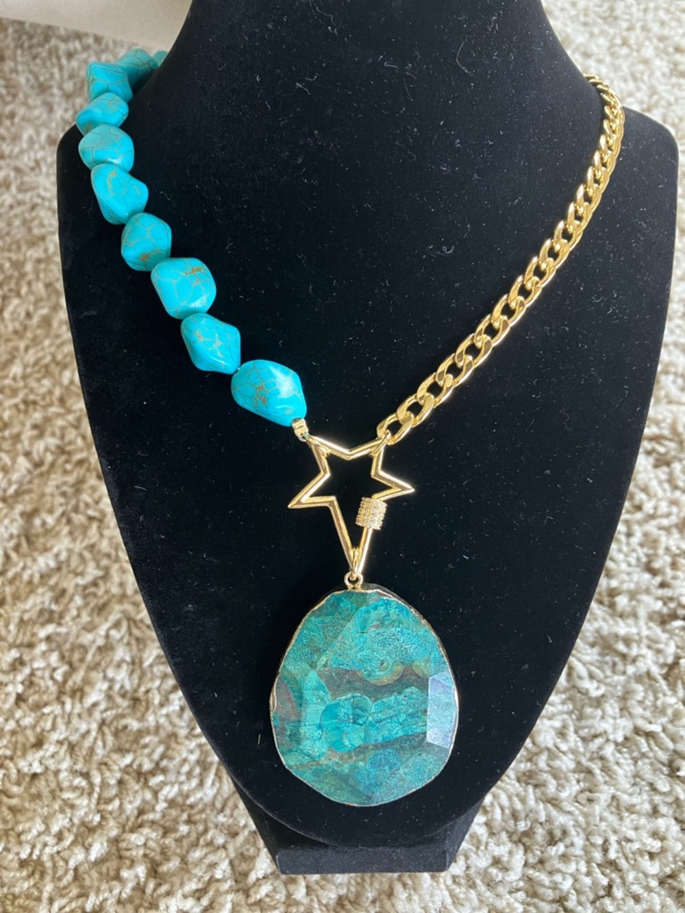 🩵Park Lane Fiji Necklace Genuine Turquoise Gold Tone Statement 🩵